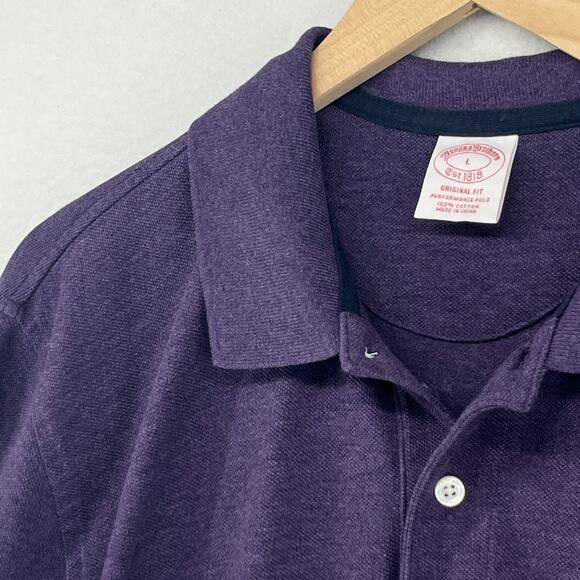 BROOKS BROTHERS Shirt Mens L 1818 Performance Polo Golf Pique Cotton Purple - Picture 9 of 14
